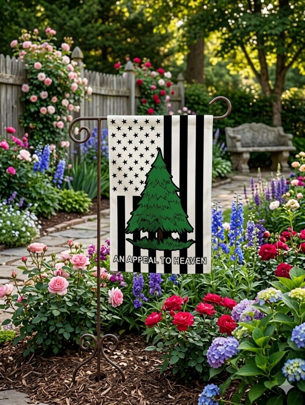 ❤️Garden Flag with Green Pine Tree & Black-White Stars